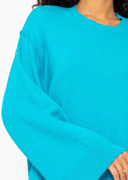 Oversize Pullover mit weiten Ärmeln - türkis
