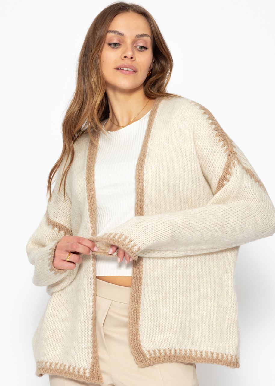 Strickjacke mit kontrastierenden Blenden - beige