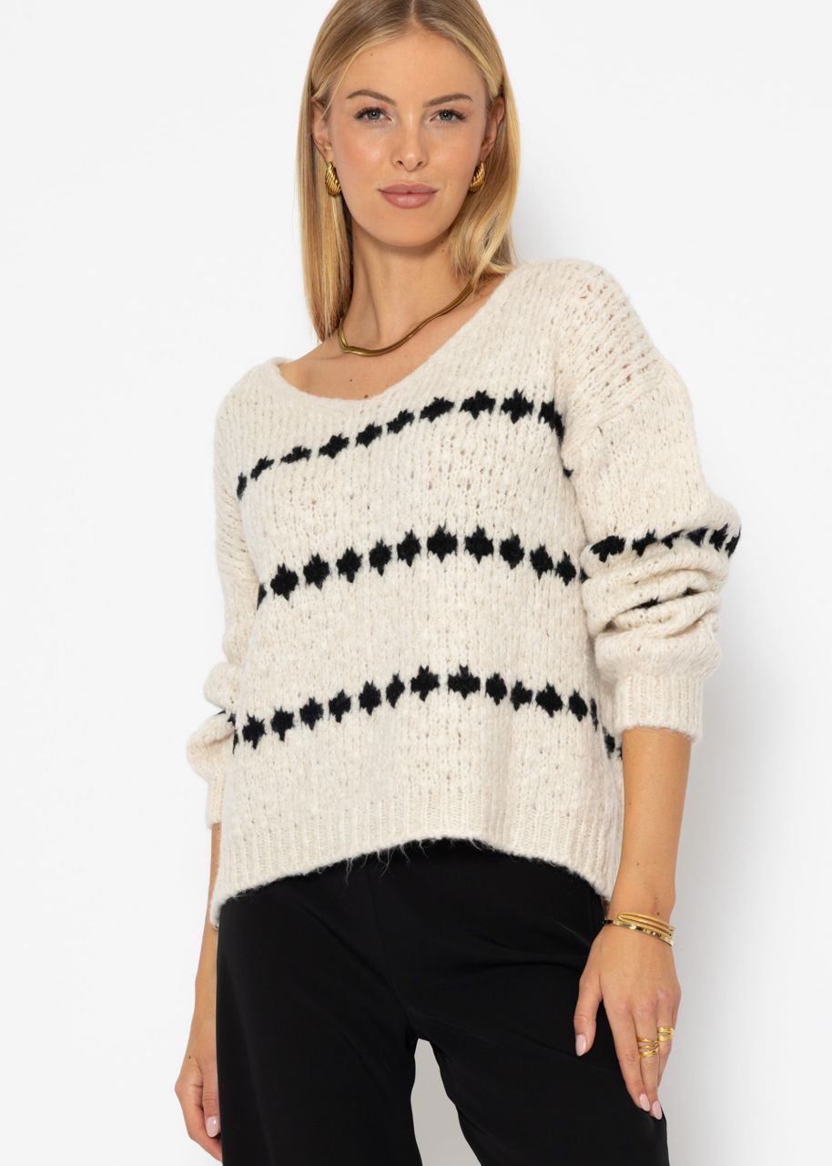 Pullover mit Fantasie-Streifenmuster - offwhite