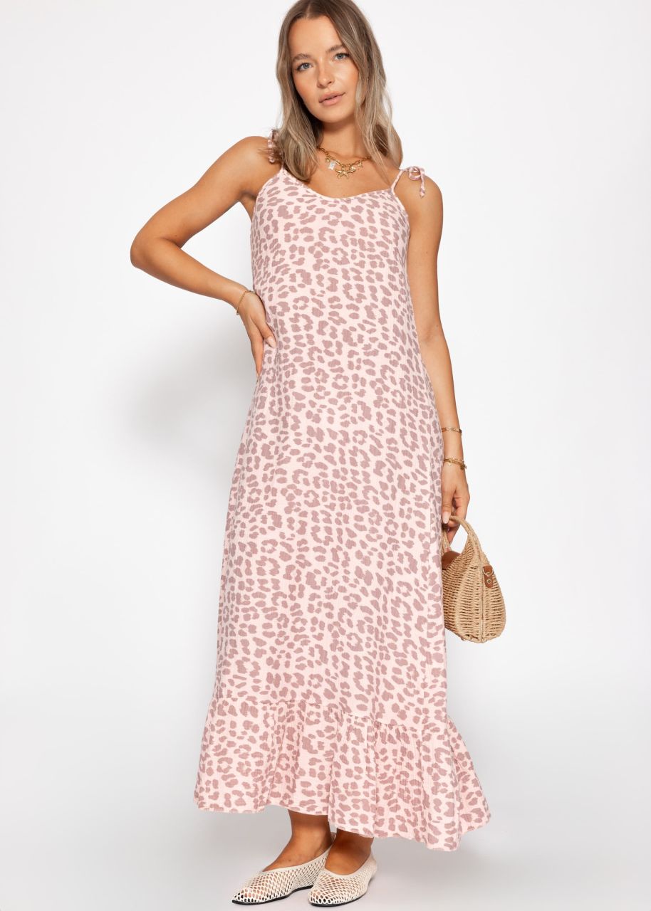 Musselin Maxi Kleid mit Leo-Print - rosa