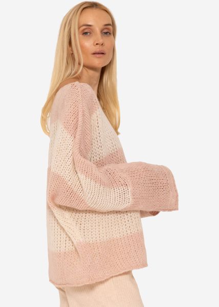 Locker gestrickter oversize Pullover - rosa-offwhite