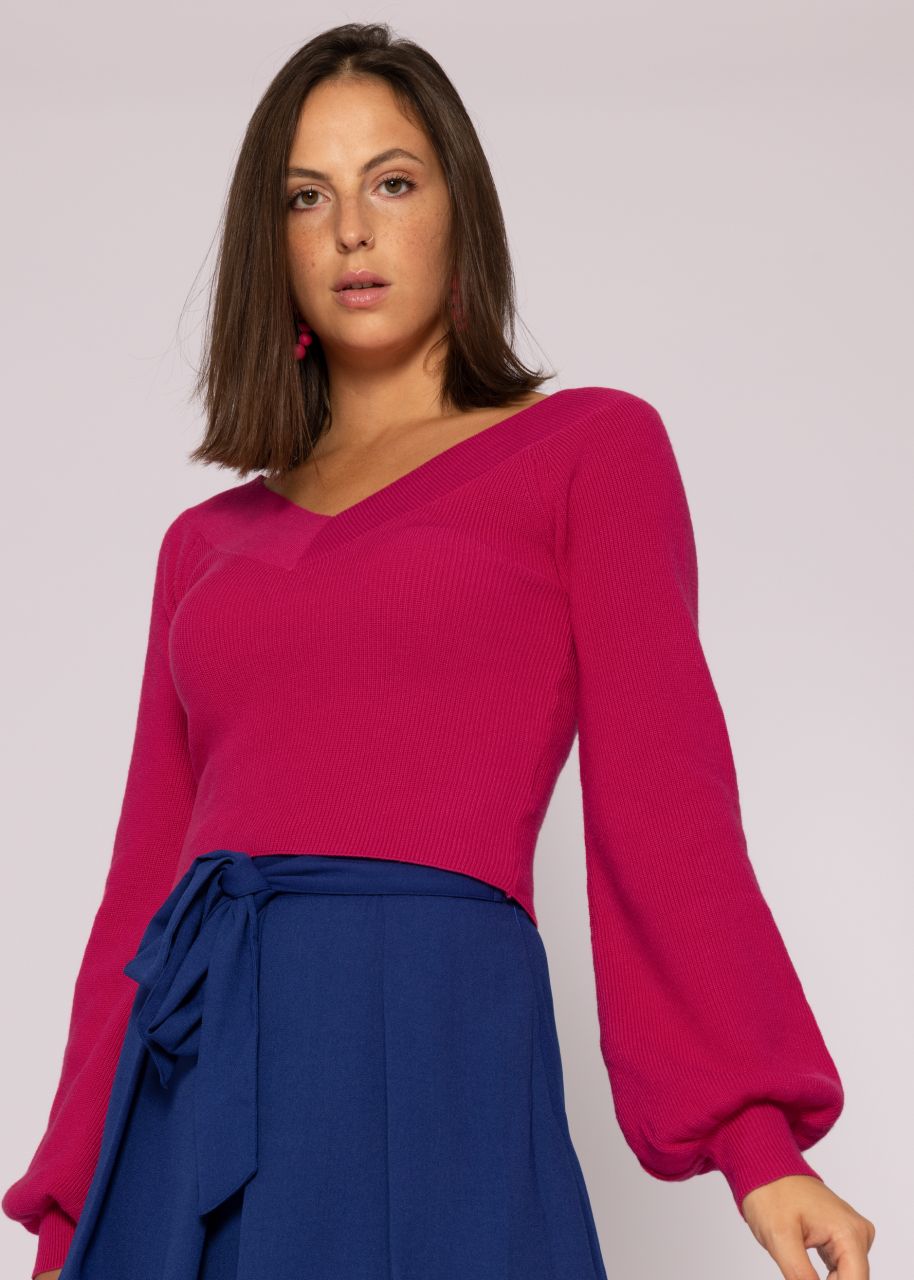 Crop Pullover mit weitem V-Ausschnitt, pink