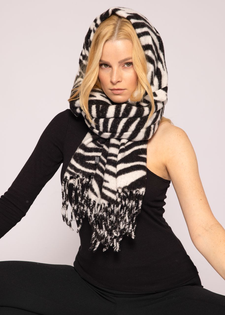 Schal mit Animal-Print, schwarz/weiß