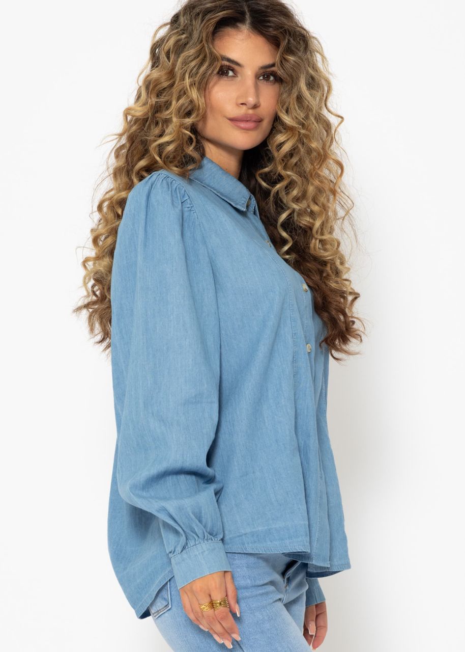 Feminine Denim Bluse - blau