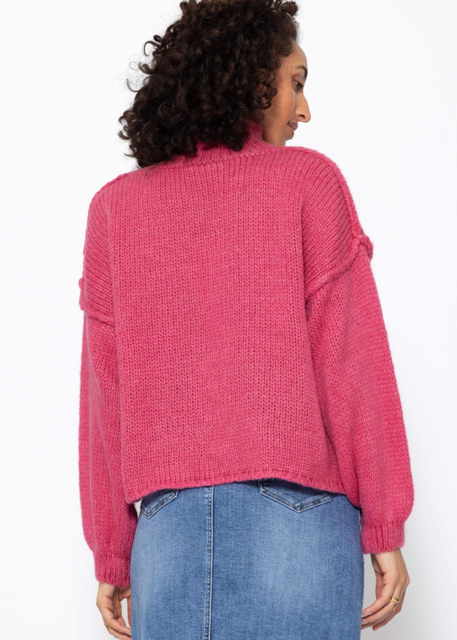 Rollkragenpullover mit Außennähten - pink