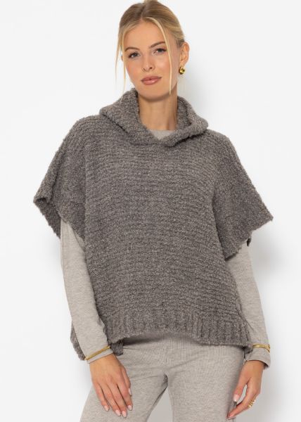 Jessica Haller Poncho mit Hoodie und Zopfmuster-Detail - taupe