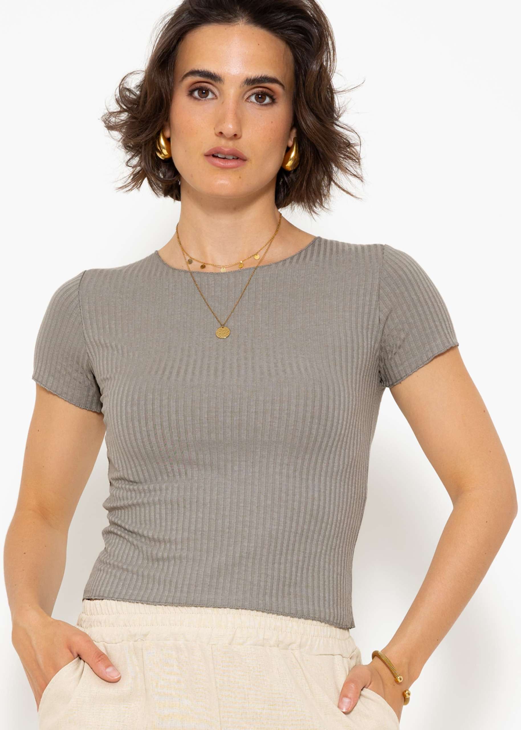 Crop-Shirt, taupe