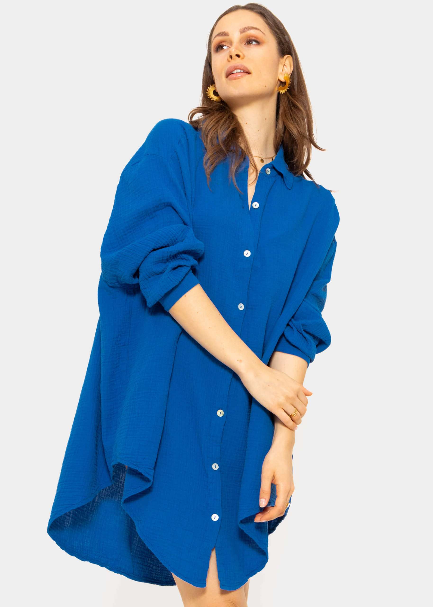 Musselin Bluse oversize, royalblau