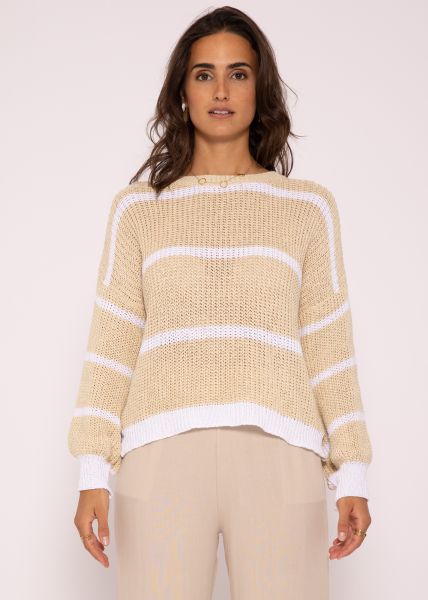 Pullover mit weißen Streifen, beige