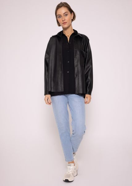 Lässige Viskose Bluse mit Schlitzen, schwarz