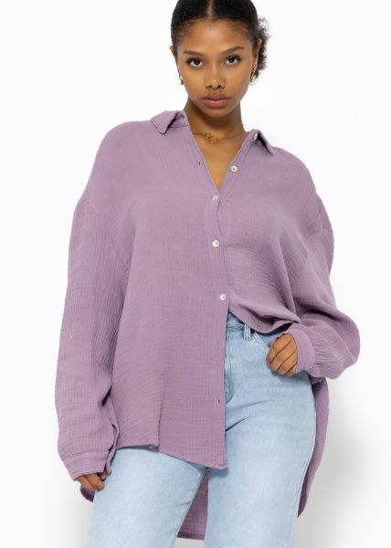 Musselin Bluse oversize, kurz, violett