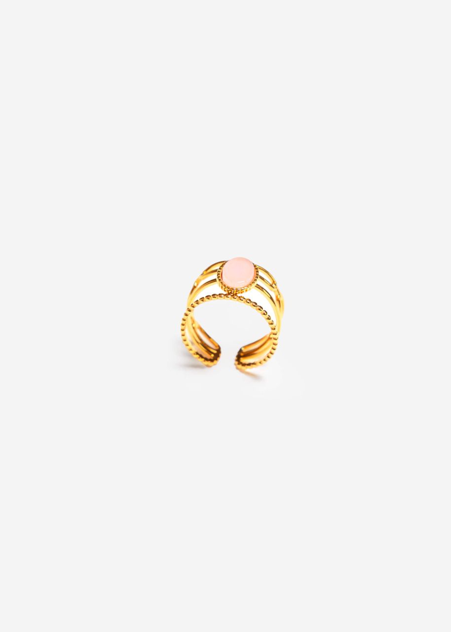 Dreigliedriger Ring mit rosa Schmuckstein - gold