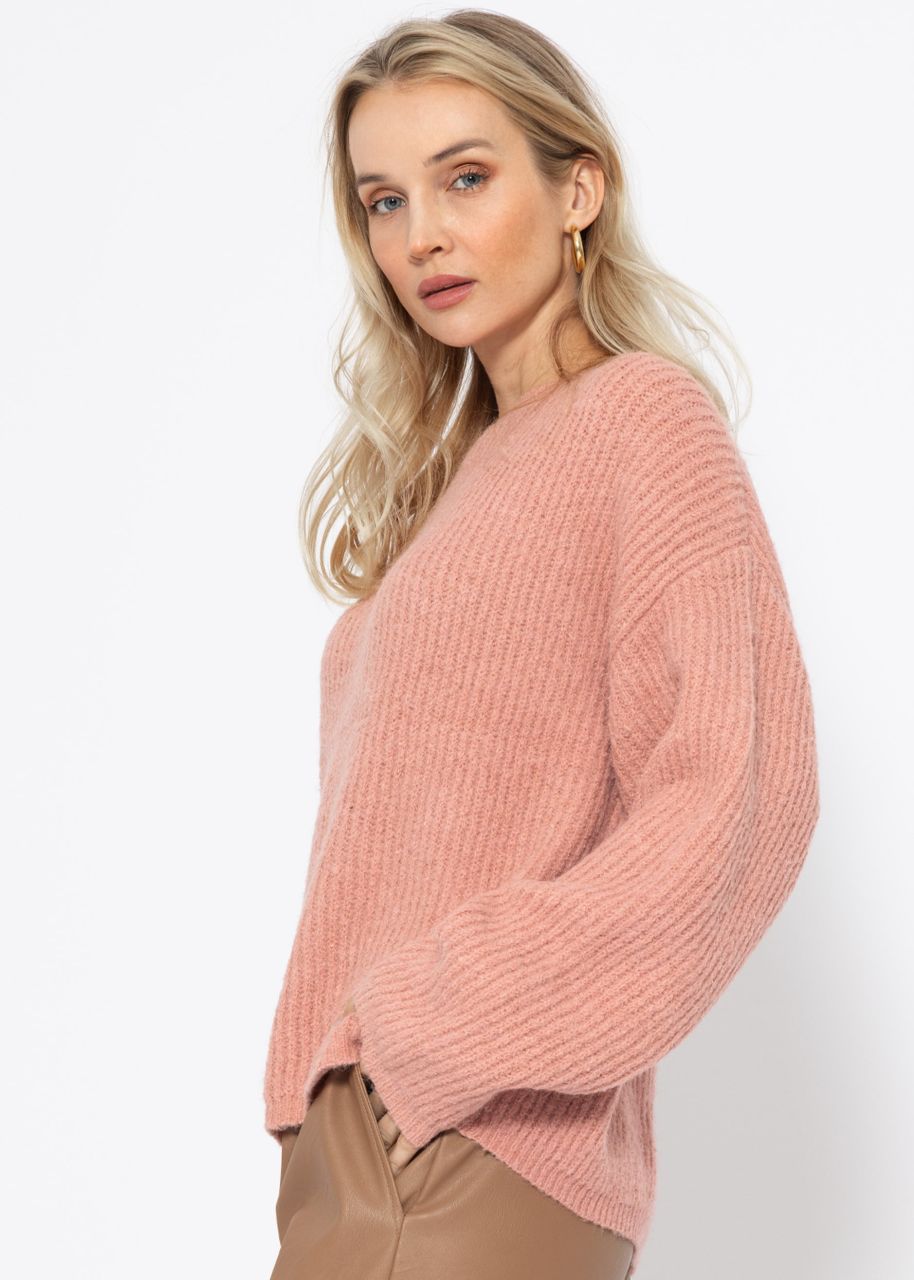 Gerippter Pullover mit Rundhalsausschnitt - altrosa