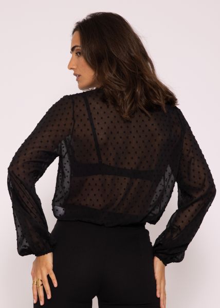 Plumetis Crop Bluse, schwarz