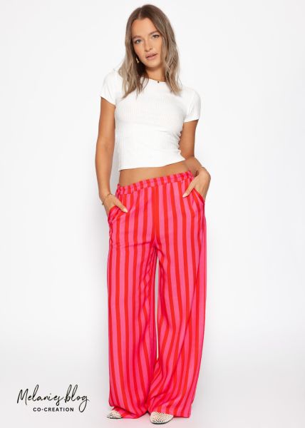 Gestreifte Hose mit weitem Bein - pink