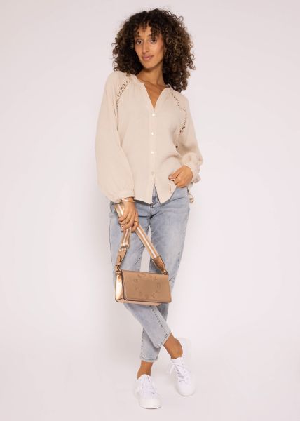 Musselin Bluse mit Spitzenborte, beige
