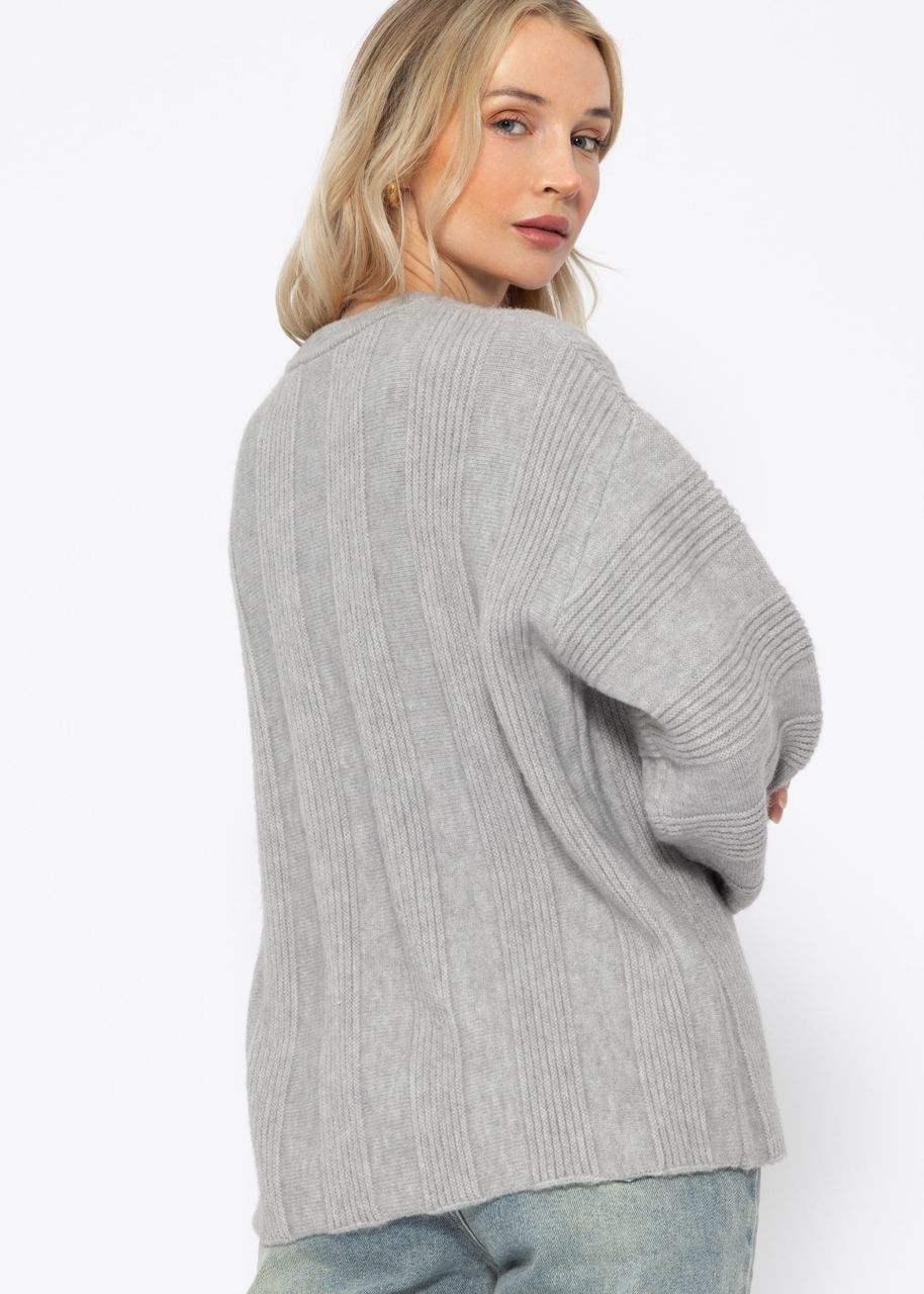 Pullover mit geripptem Streifenmuster - grau