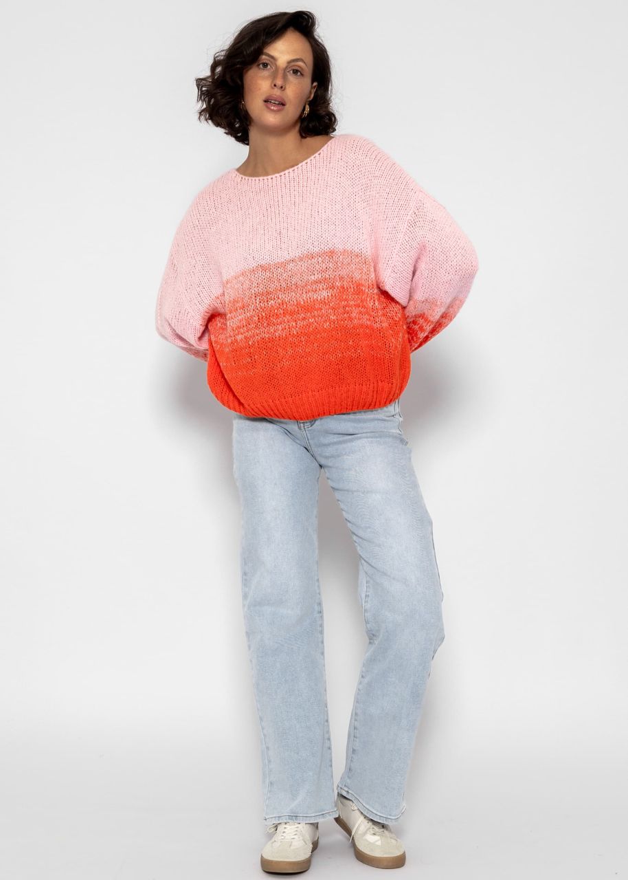 Pullover mit Ballonärmel und Farbverlauf - rosa-orange
