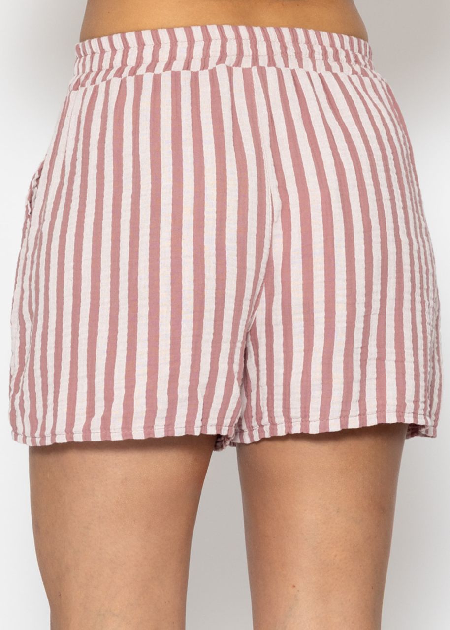 Gestreifte Musselin Shorts - altrosa