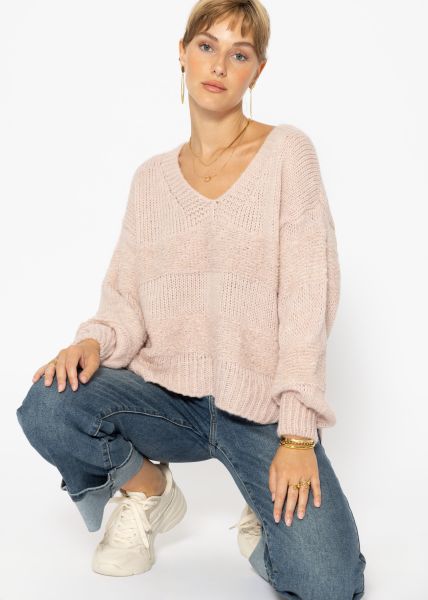 Strickpullover mit V-Ausschnitt, rosa