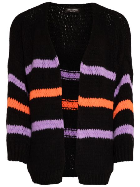 Oversize Cardigan mit lila und orange Streifen - schwarz