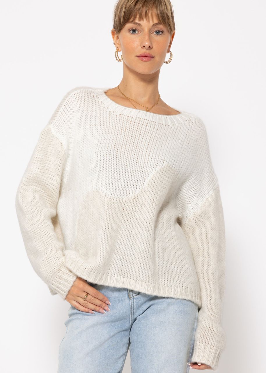 Zweifarbiger Strickpullover - offwhite-beige