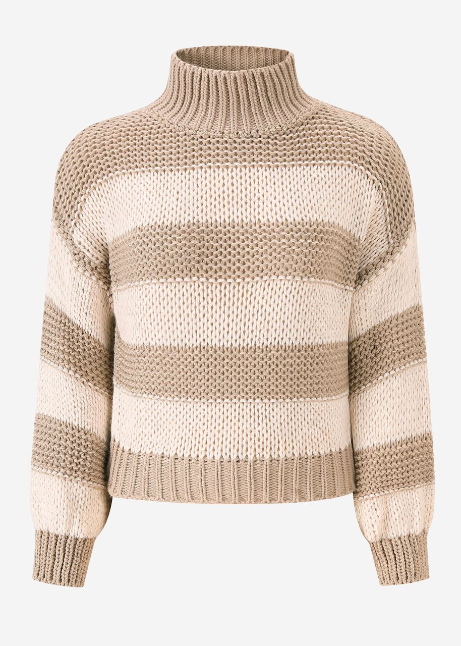 Rollkragenpullover mit Streifen - taupe-beige