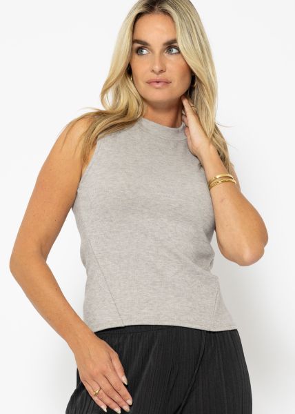 Jersey Top mit Stehkragen - taupe meliert