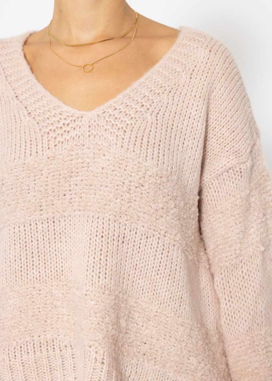 Strickpullover mit V-Ausschnitt, rosa