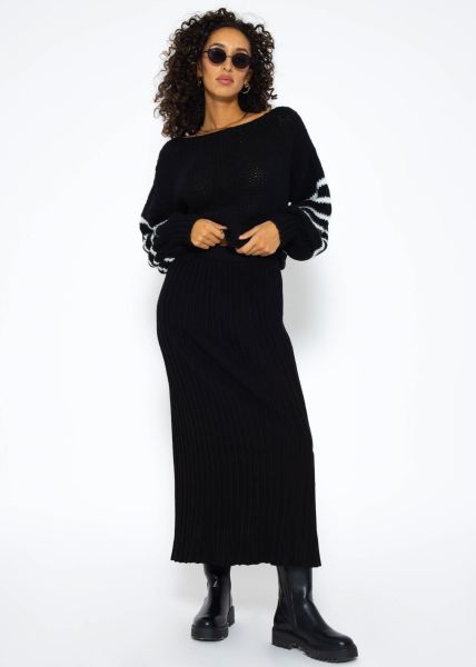 Plissierter Maxi Strick-Rock - schwarz