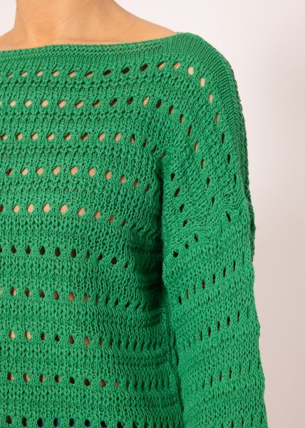 Oversized Pullover in Ajourstrick, grün