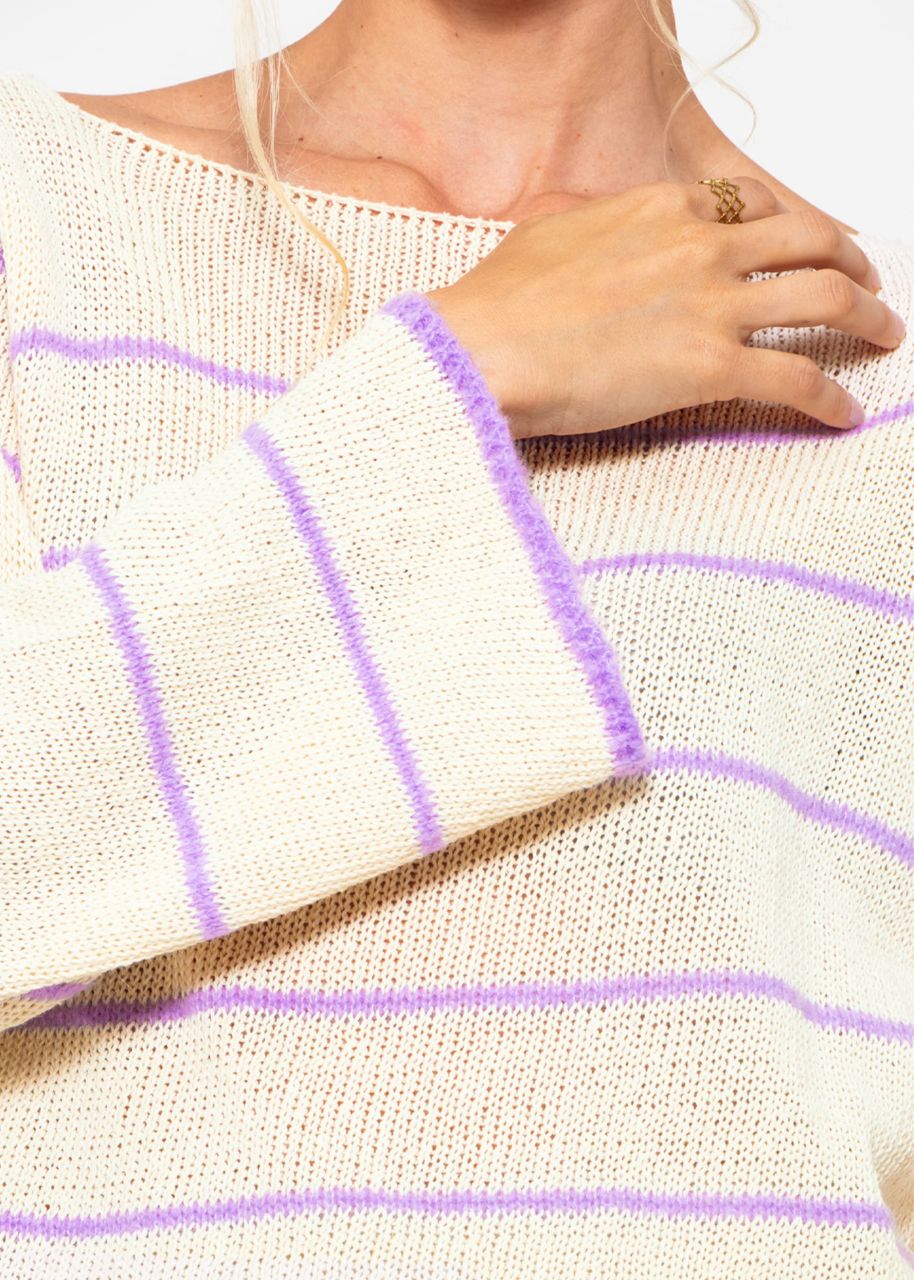 Baumwoll Pullover mit feinen Streifen - beige