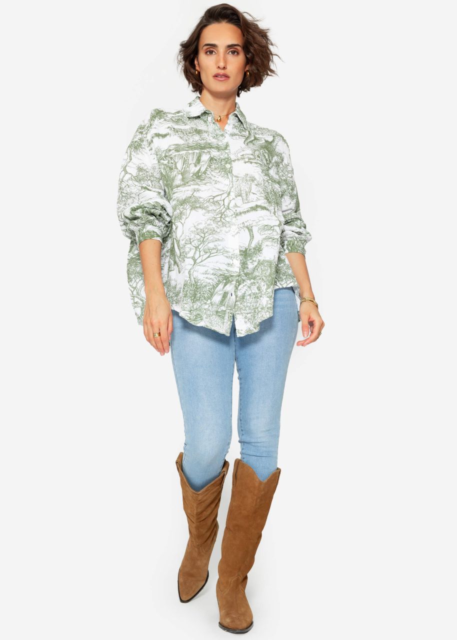 Musselin Bluse mit Print, khaki