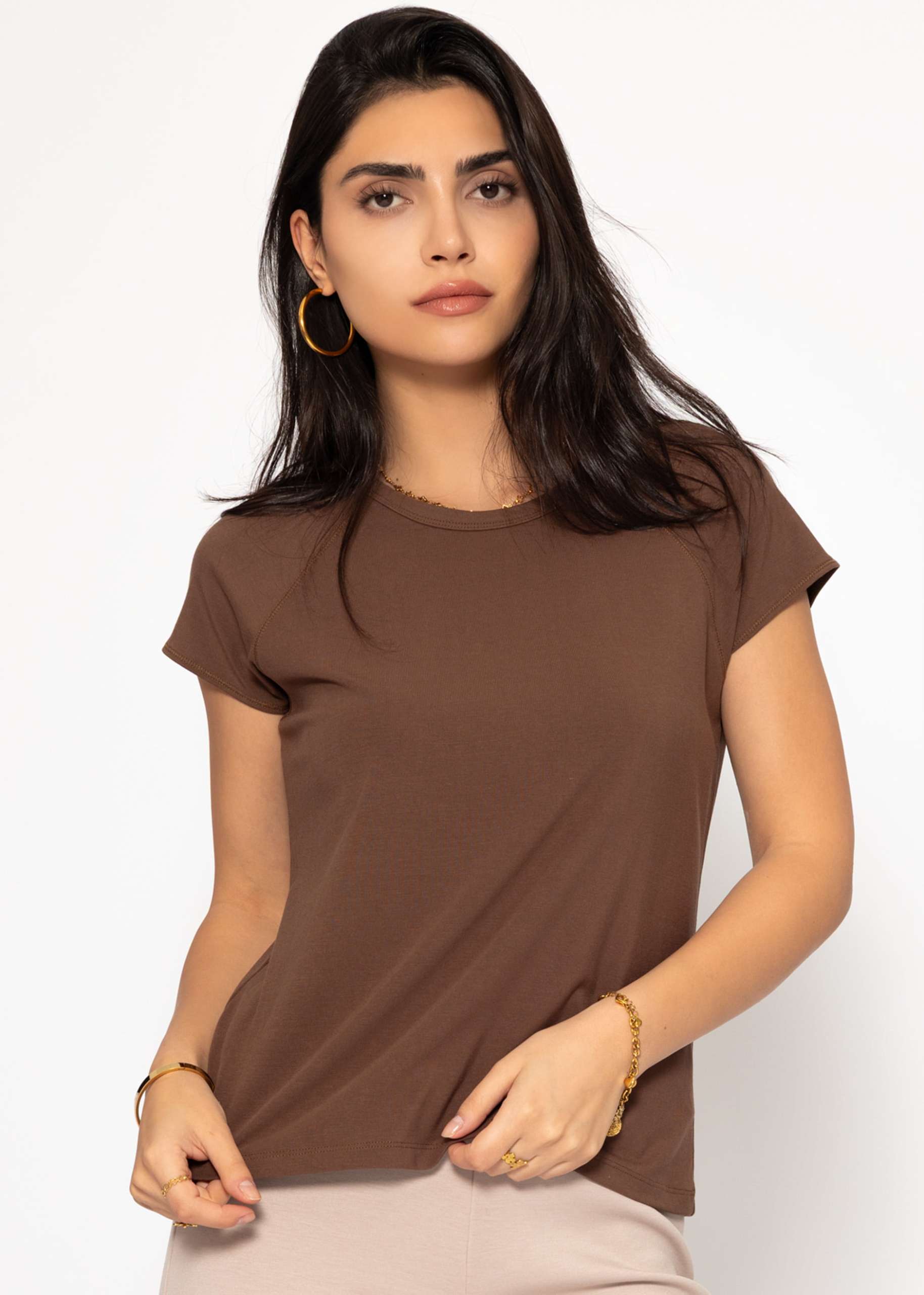T-Shirt mit Raglannaht - braun