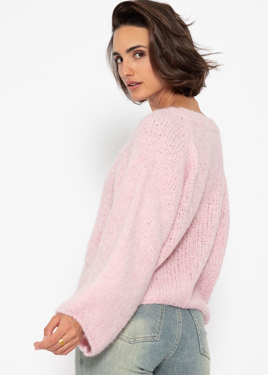 Pullover mit weitem Rundhalsausschnitt - rosa