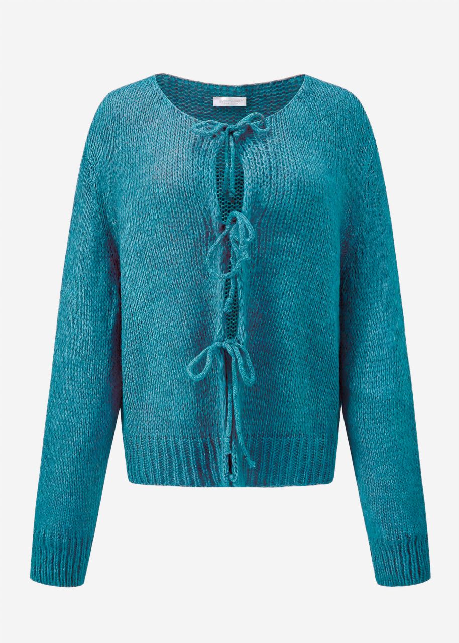 Strickjacke mit Schleifenverschluss - petrolblau