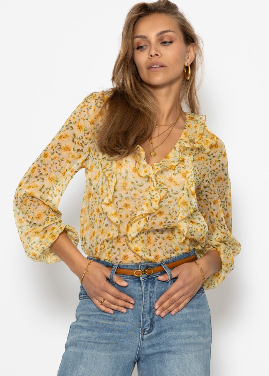 Chiffon Bluse mit Rüschen - gelb