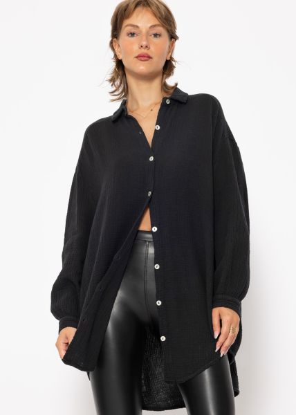 Musselin Bluse oversize, schwarz