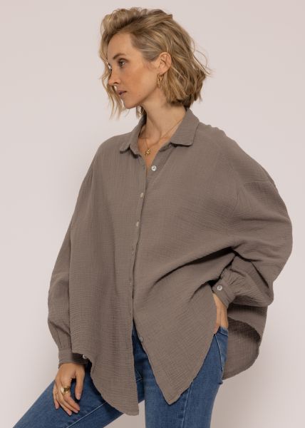 Ultra oversize Blusenhemd, kürzere Variante, taupe