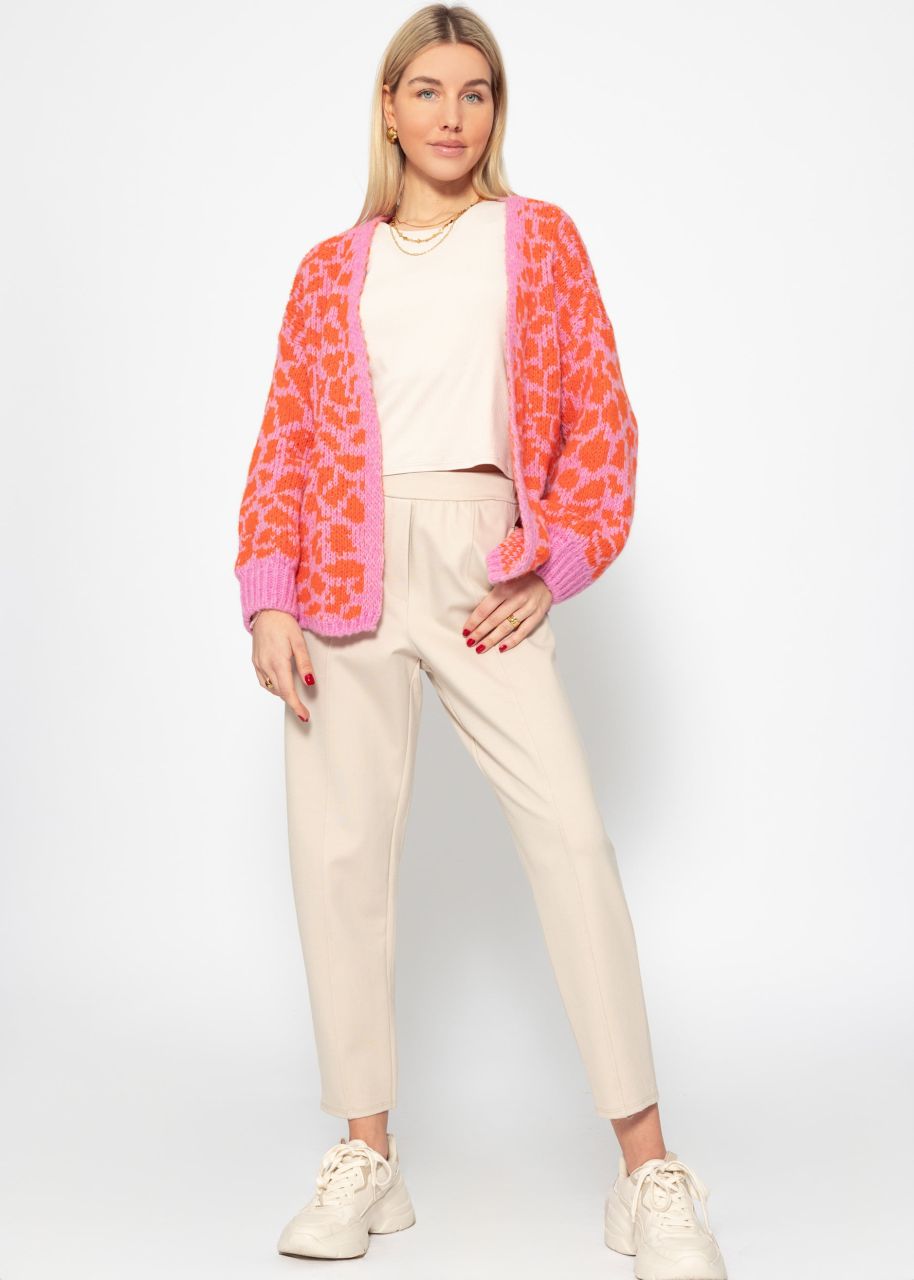 Kurzer Cardigan mit Leo-Print - pink-orange