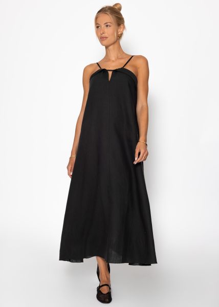 Leinen Kleid mit Spaghetti-Trägern - schwarz
