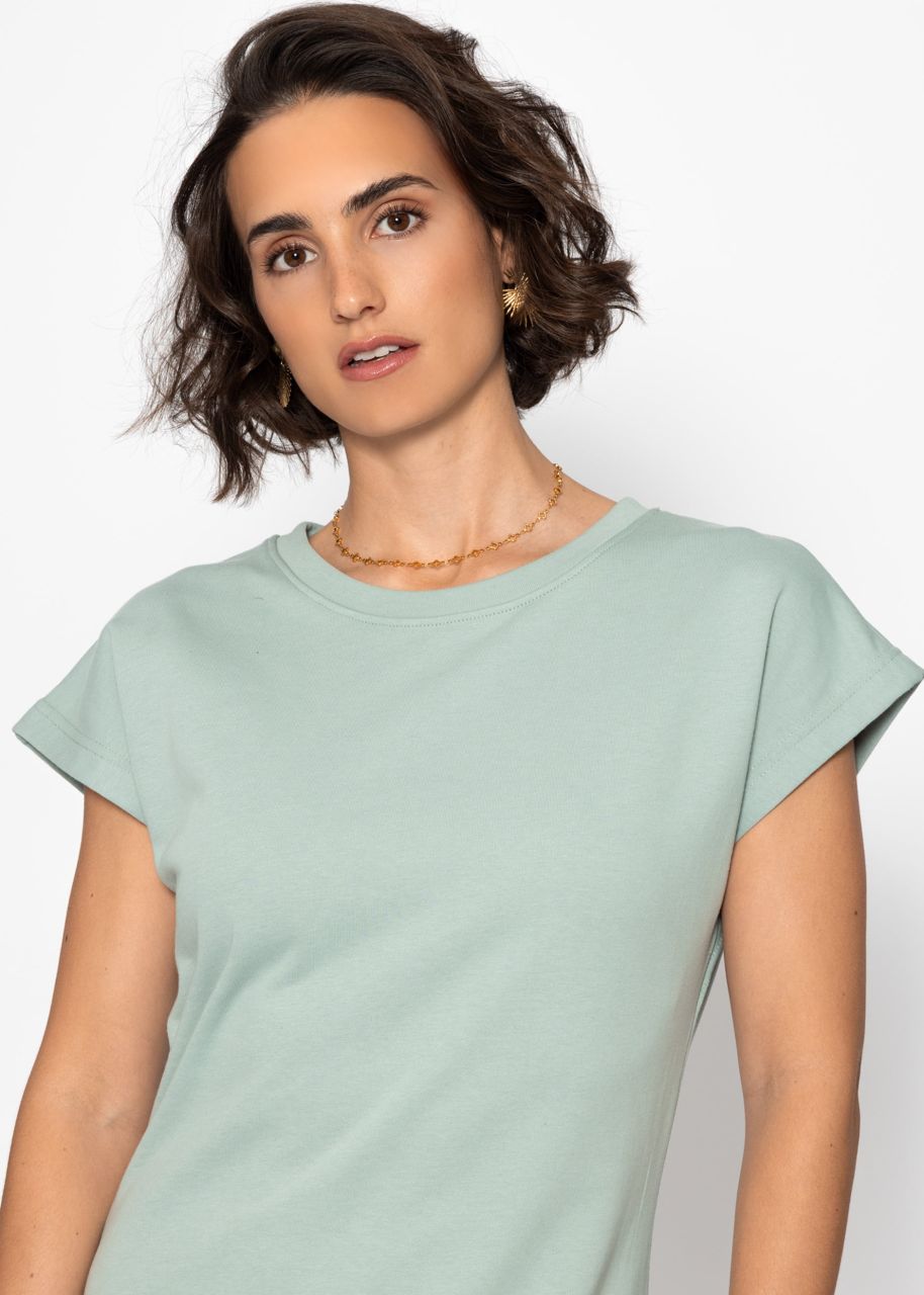 Langes Sweatkleid mit Schlitz - salbeigrün