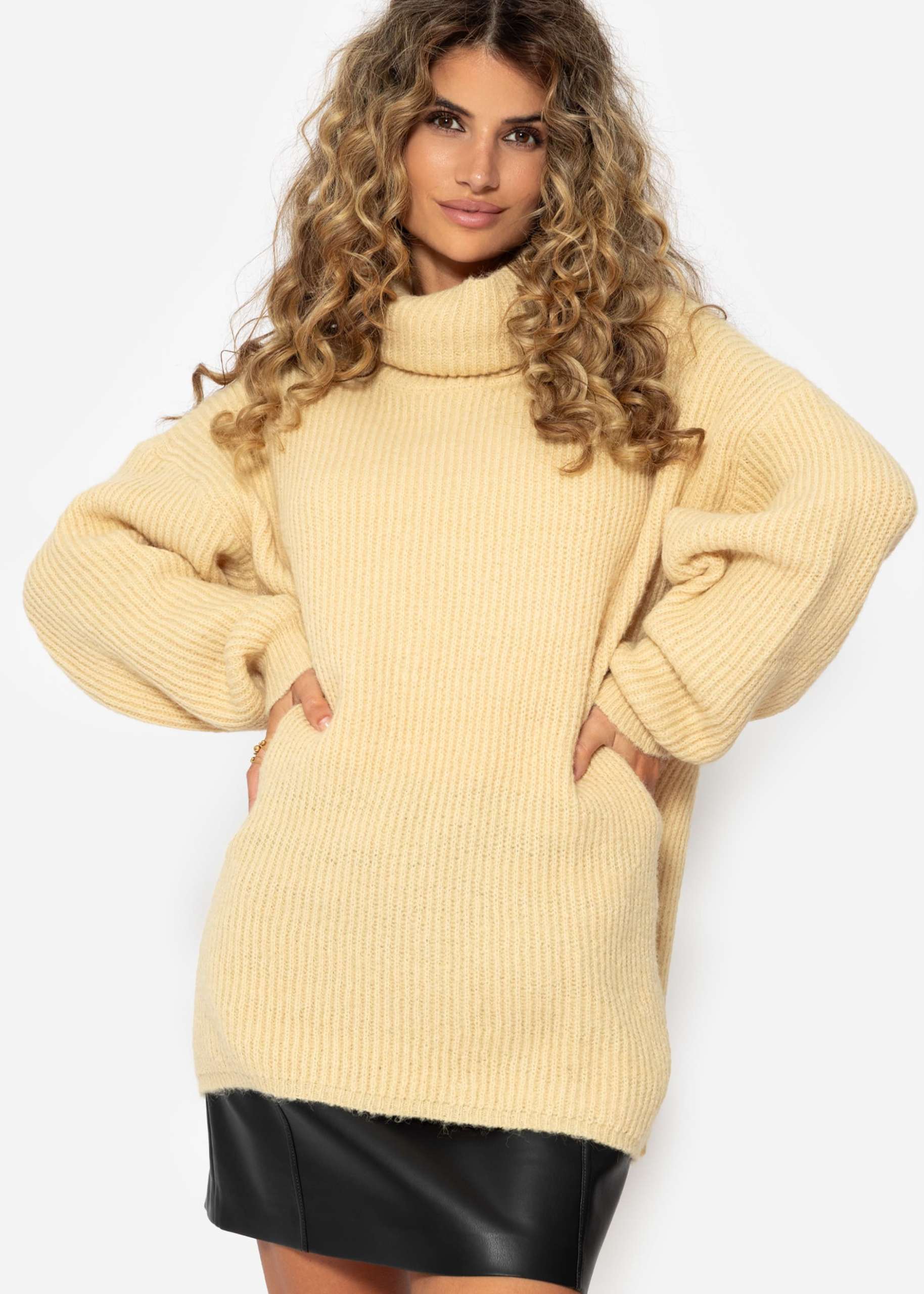 Oversize Rollkragenpullover - vanillegelb