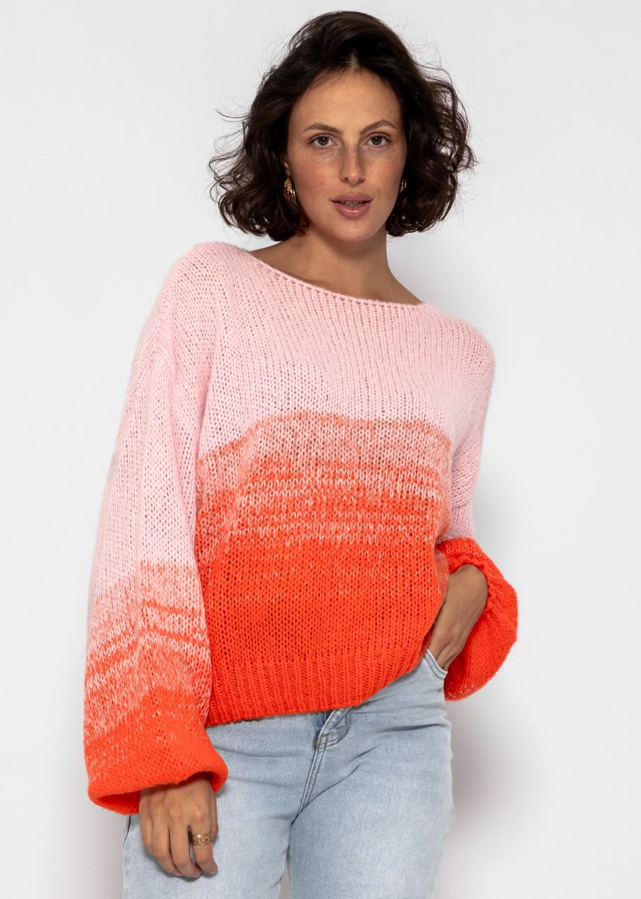 Pullover mit Ballonärmel und Farbverlauf - rosa-orange