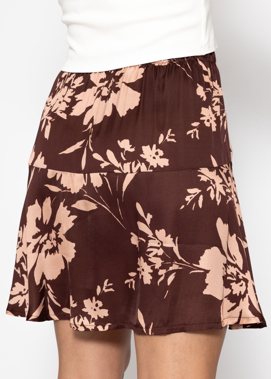 Satin Rock mit Blumen-Print - braun