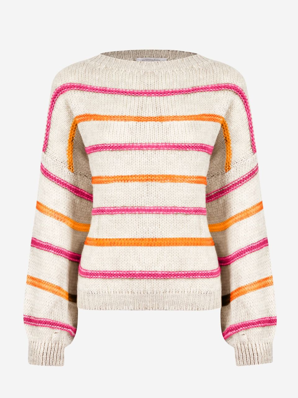 Strickpullover mit farbigen Streifen - offwhite-pink-orange