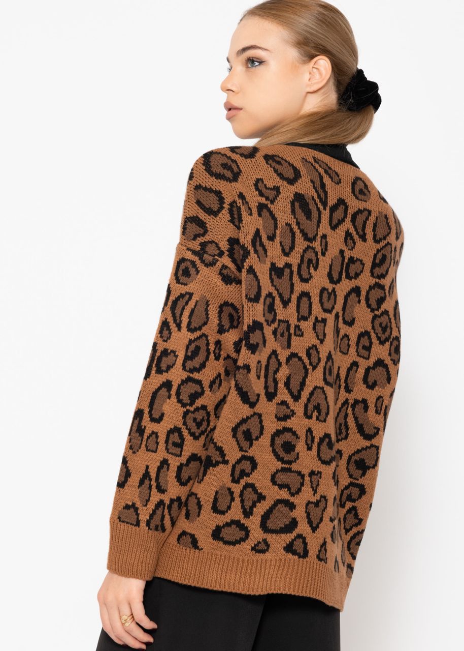 Jacquard Cardigan mit Leo-Muster - camel