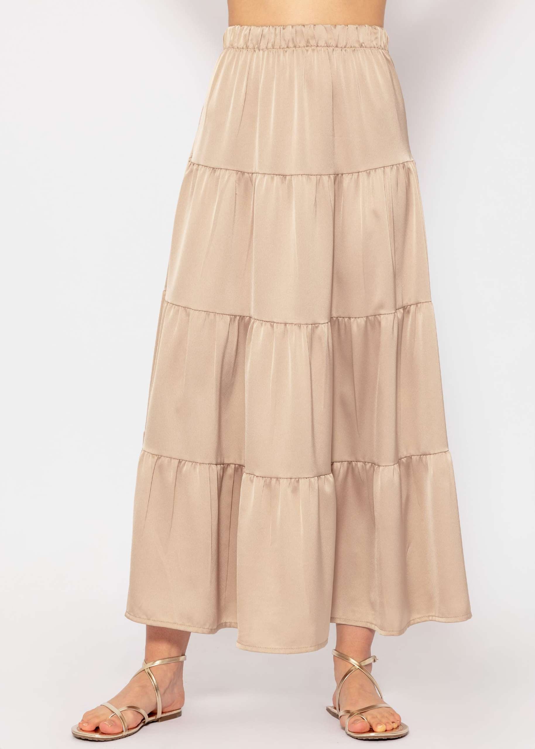 Maxi Volantsrock in Satin - beige