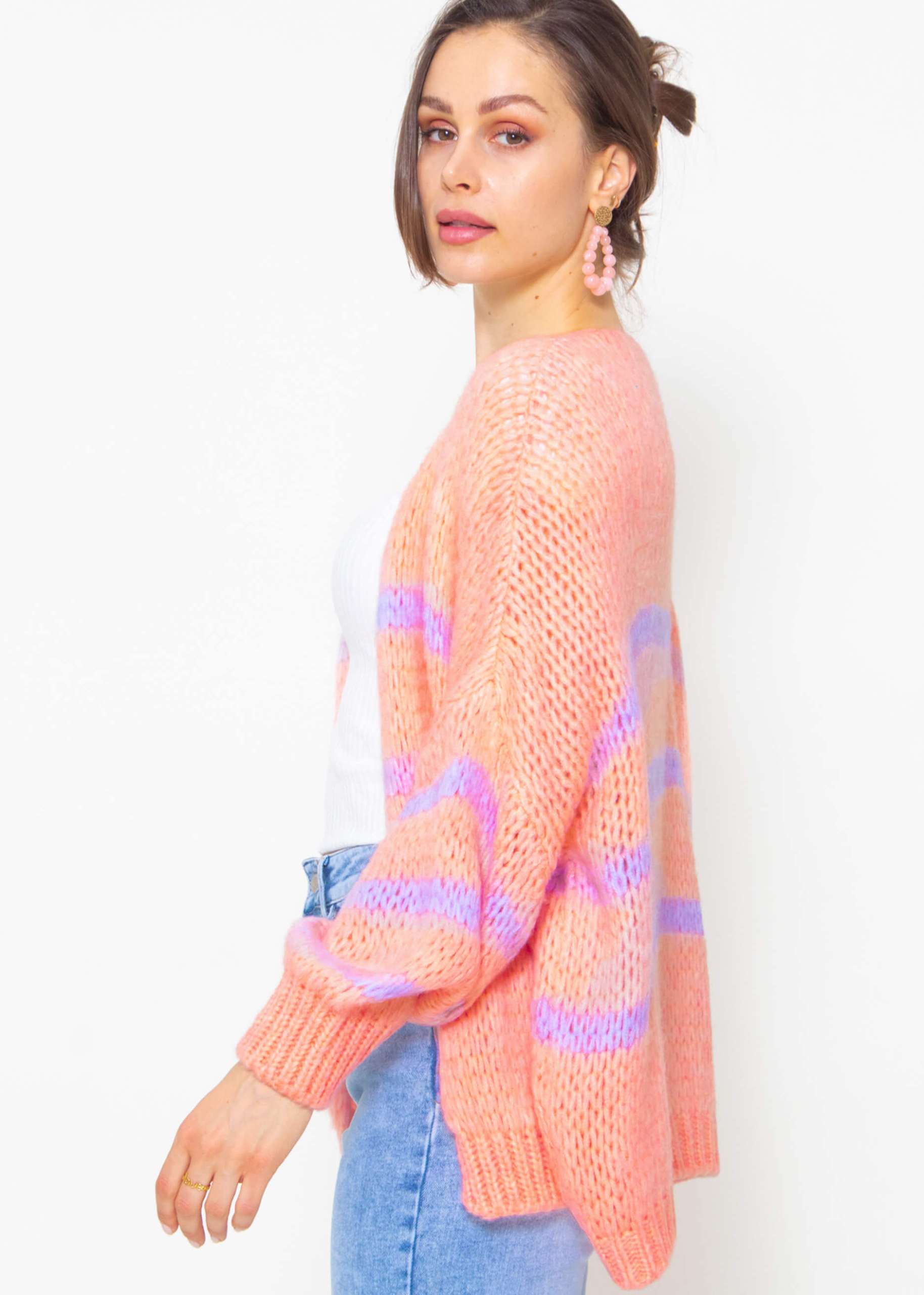 Oversize Cardigan mit flieder Streifen - peach