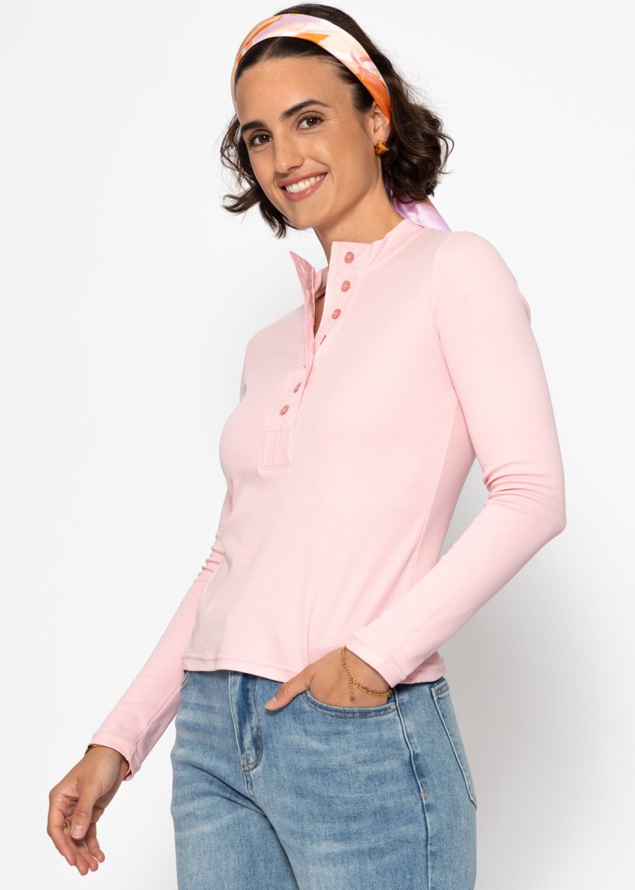 Langarm Shirt mit breiter Knopfleiste - rosa